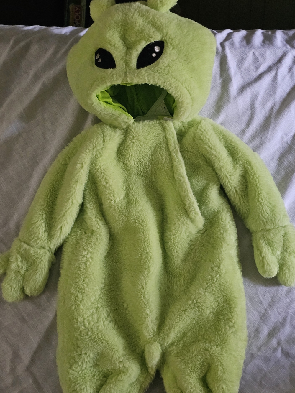 Pottery Barn Kids Lime Green Alien Hooded One-Piece - Picture 3 of 3